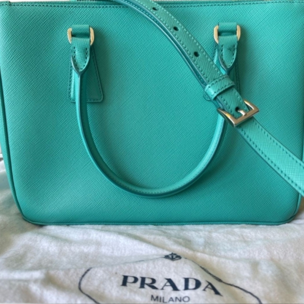 Like NEW Prada Galleria Saffiano LUX Leather Tote Handbag Giada Teal TIFFANY BLU - Picture 12 of 16